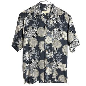 Joseph & Feiss 100% Silk Floral Print Hawaiian Shirt Men's Medium Short Sleeve